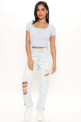 My One And Only Destroyed Boyfriend Jeans - Light Blue Wash Ins Street